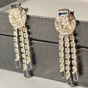 Art Deco Silvertone White/Blue Rhinestone Dangles